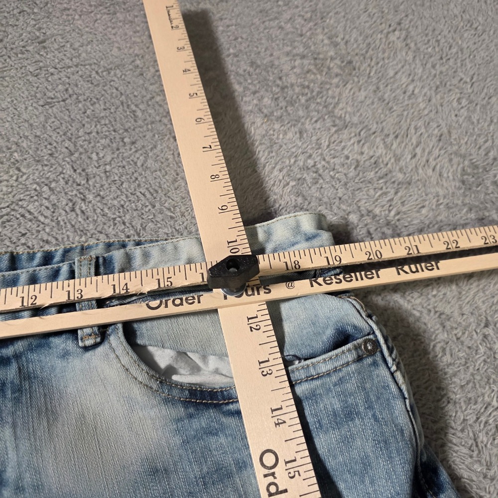 Smoke Rise Mens 38 Moto Denim Shorts Light Blue Acid Wash Ribbed Distressed Y2K - Picture 7 of 9